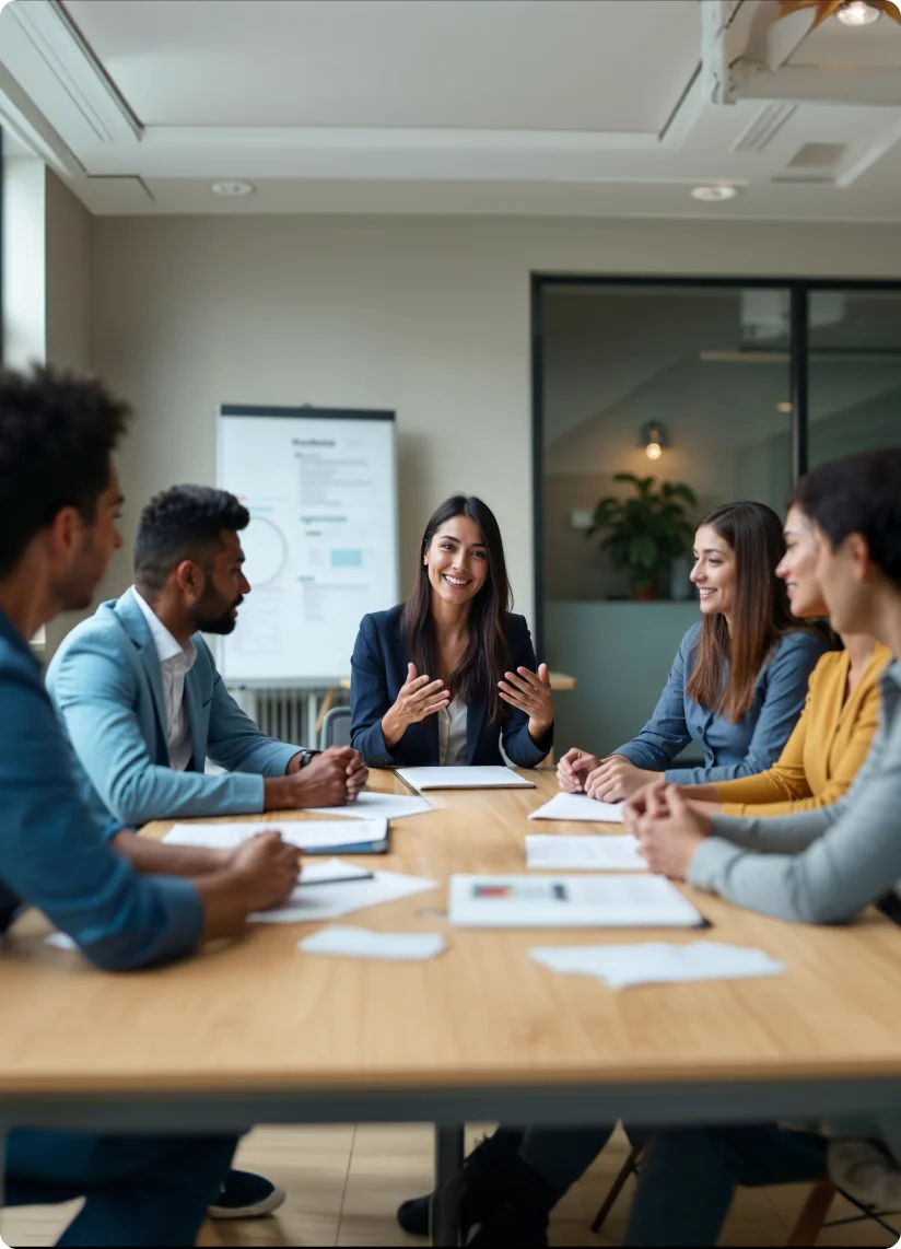 Executive search consultant reviewing leadership candidate assessment results with a client